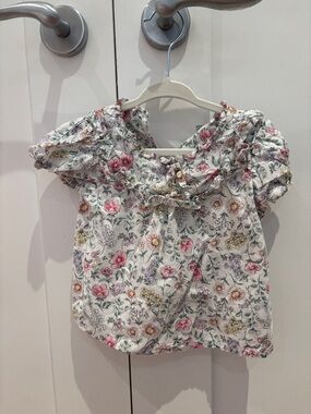 Janie and Jack White Floral Ruffle Off-Shoulder Top with Pink & Yellow Flowers